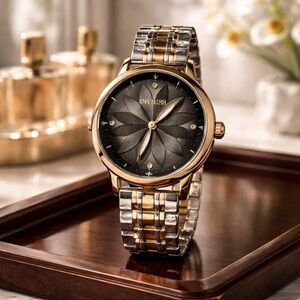 Brand New 🔥🔥🔥🔥Invicta Women Two-Tone Gold and Silver Watch with Black Dial